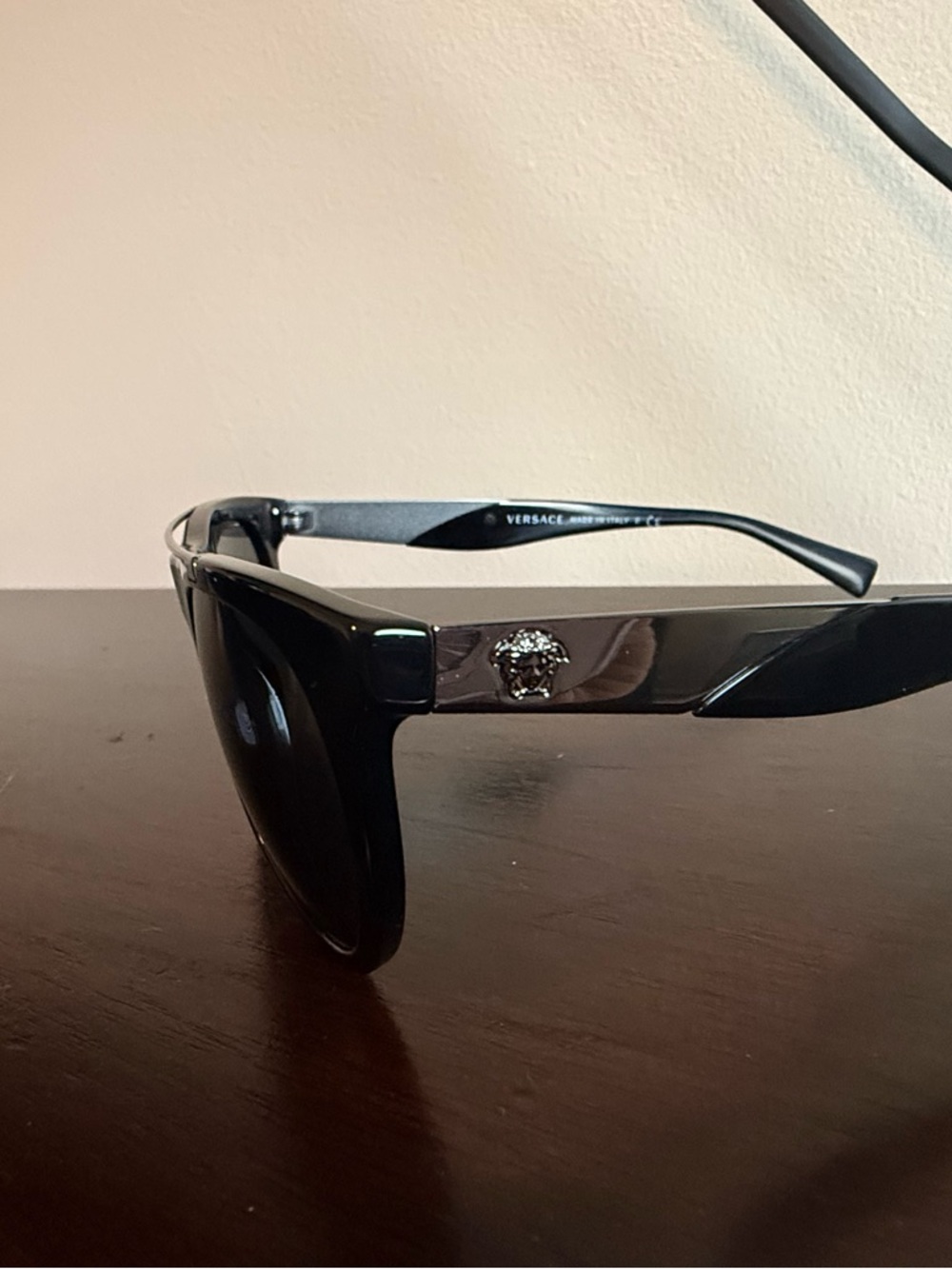 Versace Black Gloss Medusa Temple Sunglasses
